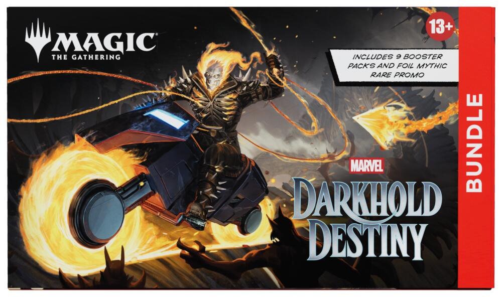 MTG Marvel Darkhold Destiny Bundle, Magic: The Gathering Trading Card Game Bundle with 9 Booster Packs, Foil Promo Card, Spindown Life Counter, Basic Lands and Storage Box (PRE-ORDER)