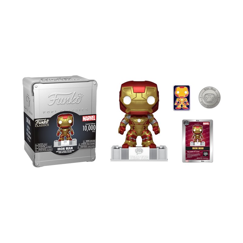 Iron Man Funko Pop! Classics Marvel - Approx. 4.35" Exclusive Collectible Vinyl Figure #11C in Silver-Tone Window Box with Tin Protective Case