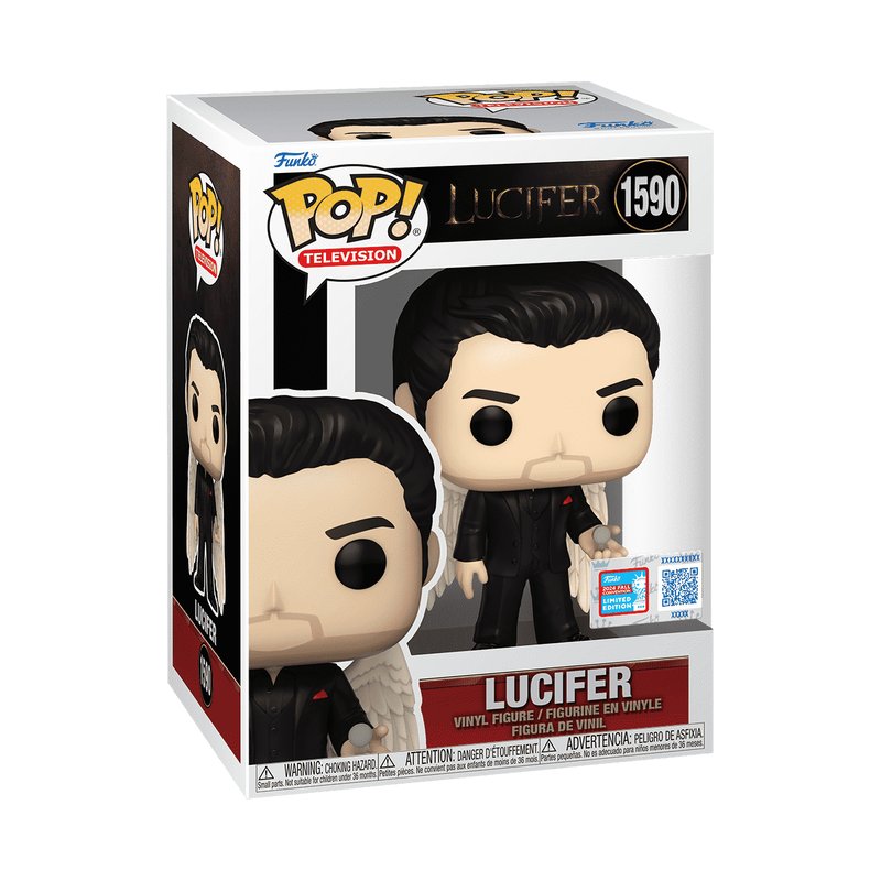 Lucifer with Angel Wings Funko Pop! Television - NYCC 2024 Exclusive Shared Sticker - Approx. 4" Collectible Limited Edition Vinyl Figure #1590 with Display Box Protector Case