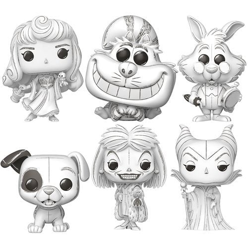 Disney Sketched 101 Dalmatians Wave 2 Funko Pop! Set of 6 (Cheshire Cat #1645, Aurora #1646, Cruella De Vil #1647, Maleficent #1648, Patch #1649, and White Rabbit #1650) Collectible Vinyl Figure - Estimated Arrival: Oct. 2025 (PRE-SALE)