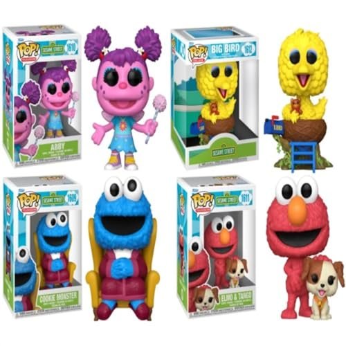 Sesame Street Funko Pop! Television Set of 4 – Big Bird #1612, Elmo & Tango #1611, Cookie Monster #1609, Abby #1610 – Collectible Vinyl Figures