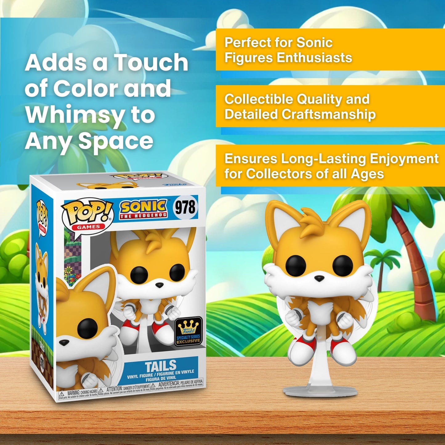 Tails Funko Pop! Games Sonic The Hedgehog- Specialty Series Exclusive Vinyl Figure #978 with Display Box Protector Case