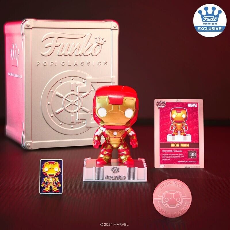 Iron Man Funko Pop! Classics Marvel - Approx. 4.35" Exclusive Collectible Vinyl Figure #11C in Silver-Tone Window Box with Tin Protective Case