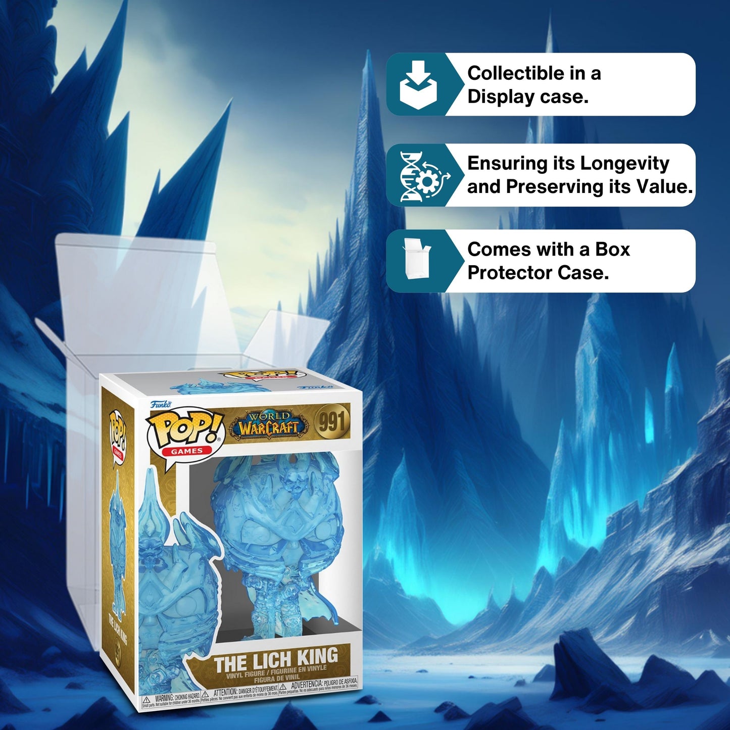 The Lich King Funko Pop! Games: World of Warcraft - Collectible Vinyl Figure #991 with Display Box Protector Case