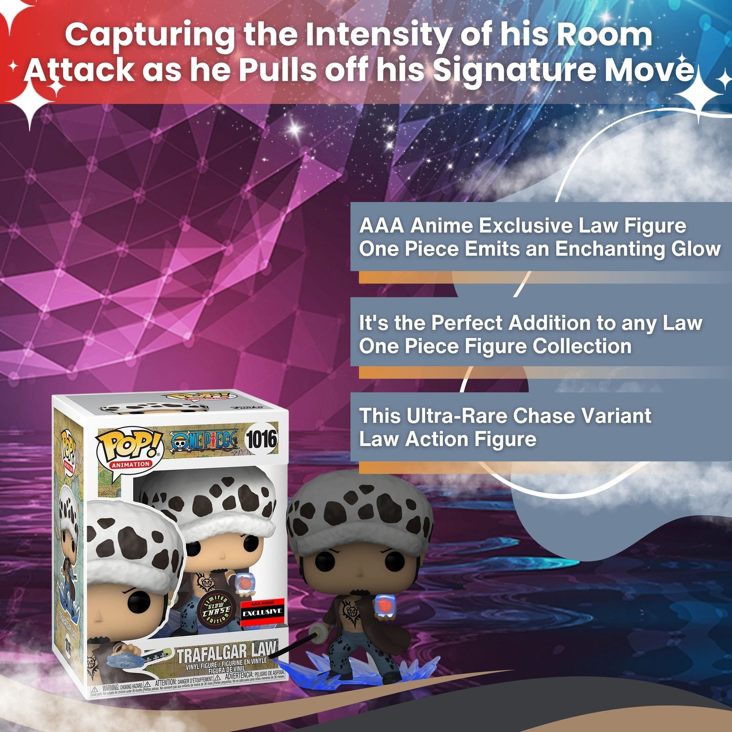 Trafalgar Law Funko Pop! One Piece - Glow Chase Limited Edition AAA Exclusive Vinyl Figure #1016 with Display Box Protector Case