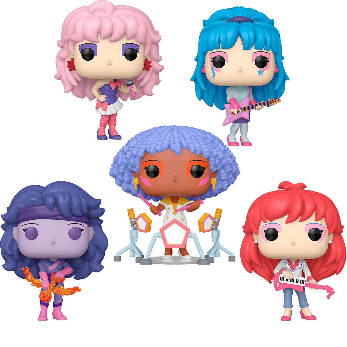 Funko Pop! Animation Jem and the Holograms Pack of 5 (Synergy #1791, Shana Elmsford #1790, Benton #1789, Jem #1788, and Aja Leith #1787) Collectible Vinyl Figures