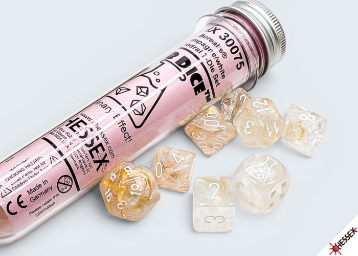 Chessex Lab Dice 10 Borealis Champagne White Polyhedral Dice Set, 7-Piece Tabletop RPG Gaming Dice Set for Dungeons and Dragons and Dice Collectors
