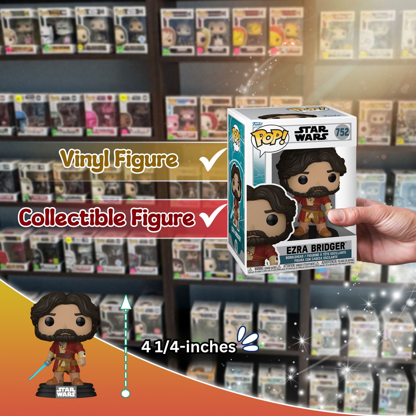 Ezra Bridger Funko Pop! Star Wars: Ahsoka Series 3 - Approx. 4 1/2" Collectible Vinyl Figure #752 with Display Box Protector Case