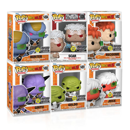 Funko Pop! Animation Dragon Ball Z - Set of 5 (Burter #1494, Ginyu #1493, Guldo #1491, Jiece #1495, and Recoome #1492) Collectible Glow-In-The-Dark Entertainment Earth Exclusive Limited Edition Vinyl Figures