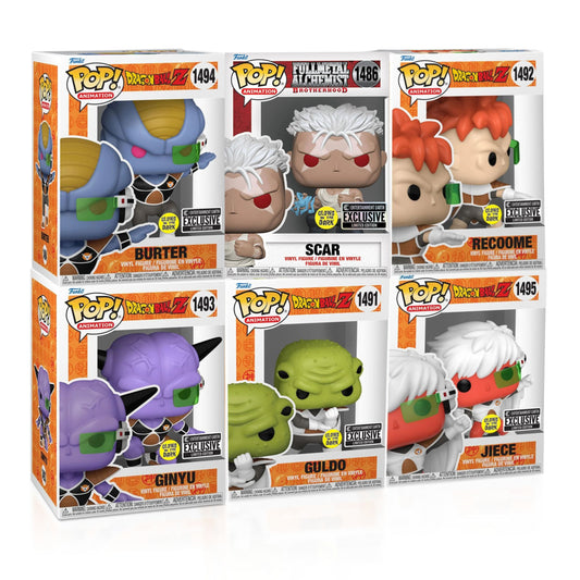 Funko Pop! Animation Dragon Ball Z - Set of 5 (Burter #1494, Ginyu #1493, Guldo #1491, Jiece #1495, and Recoome #1492) Collectible Glow-In-The-Dark Entertainment Earth Exclusive Limited Edition Vinyl Figures