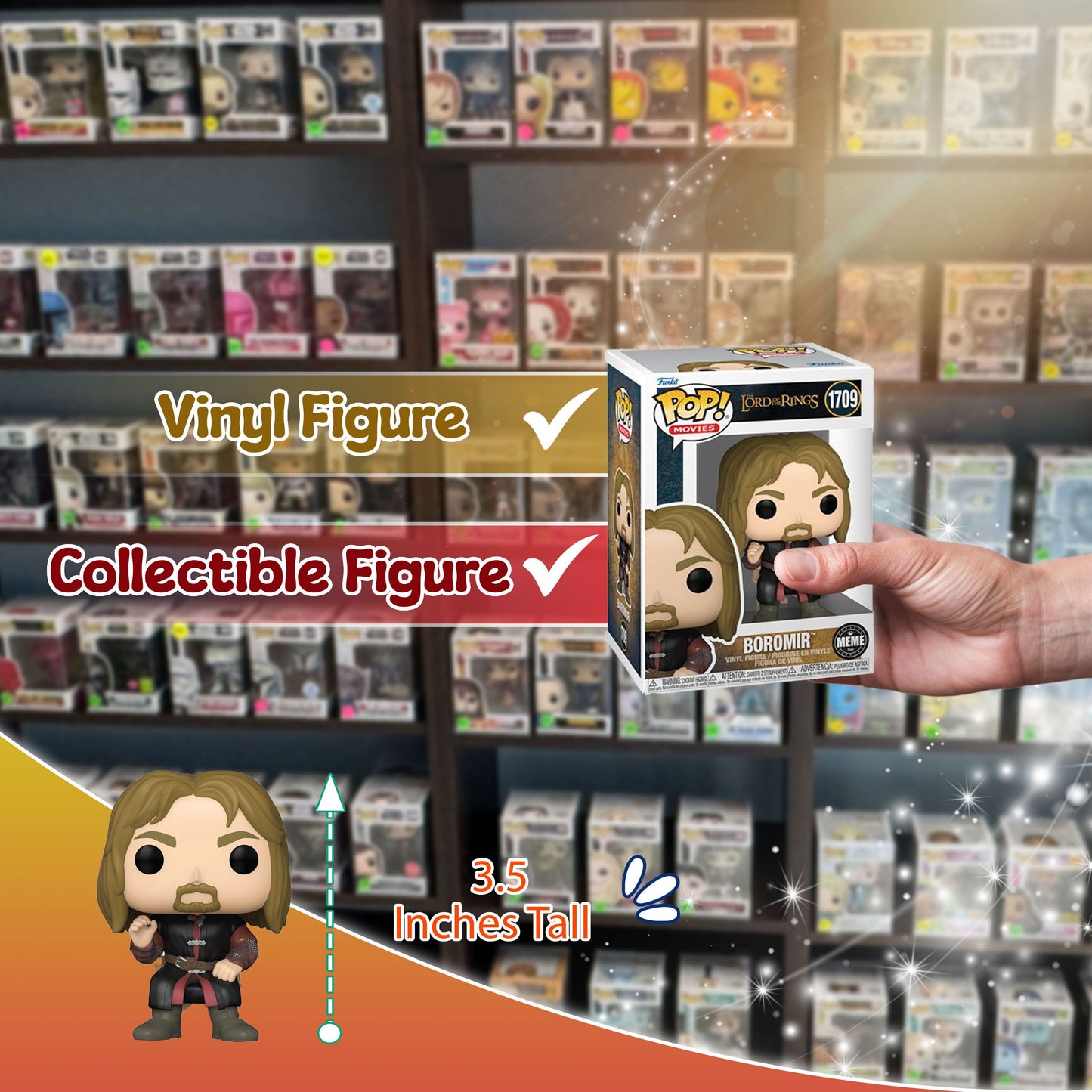 Boromir Meme Funko Pop! Movies: The Lord of the Rings - Approx. 3 1/2" Collectible Vinyl Figure #1709 with Display Box Protector Case