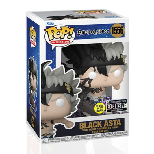 Black Asta Funko Pop! Black Clover - Glows In The Dark Entertainment Earth Exclusive Limited Edition Vinyl Figure #1556 with Display Box Protector Case