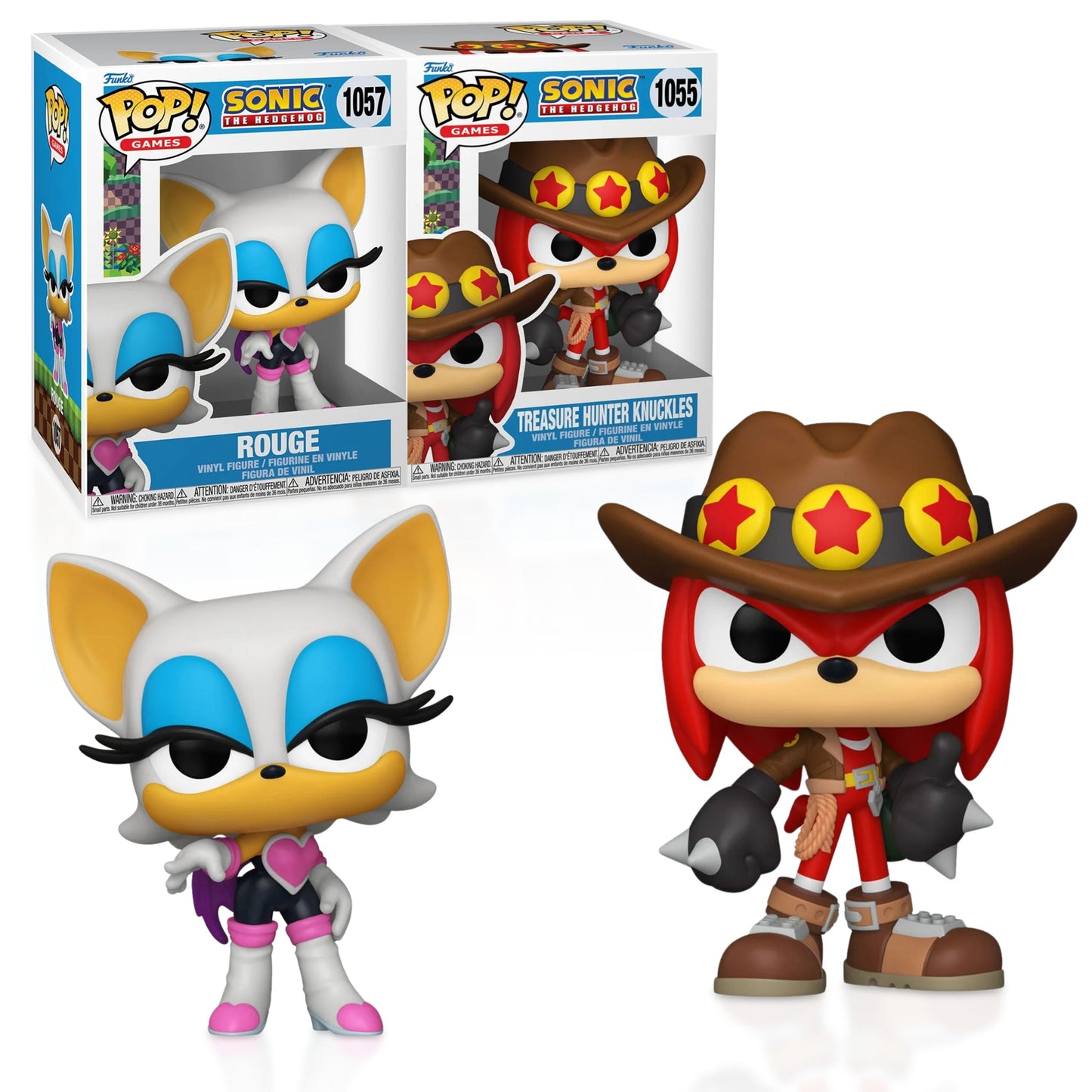 Funko Pop! Games Sonic The Hedgehog Wave 7 - Set of 2 (Rouge #1057, Treasure Hunter Knuckles #1055) Collectible Vinyl Figures Bundled with Display Box Protector Case