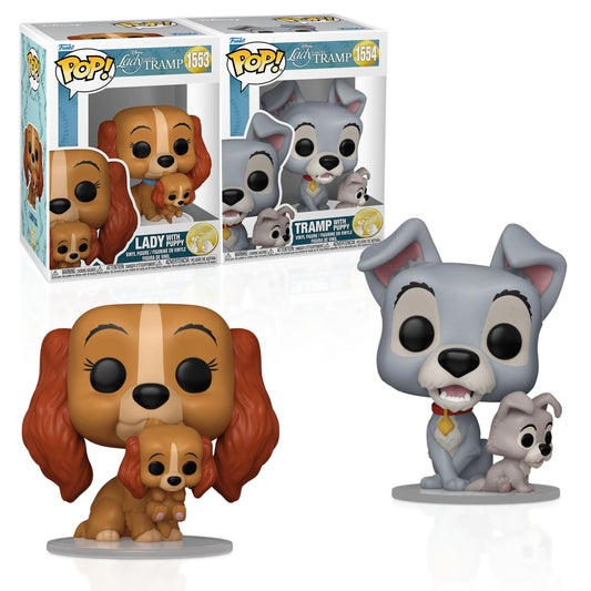 Funko Pop! Disney Lady and the Tramp 70th Anniversary - Set of 2 (Lady with Puppy #1553, Tramp with Puppy #1554) Collectible Vinyl Figures Bundled with Display Box Protector Case