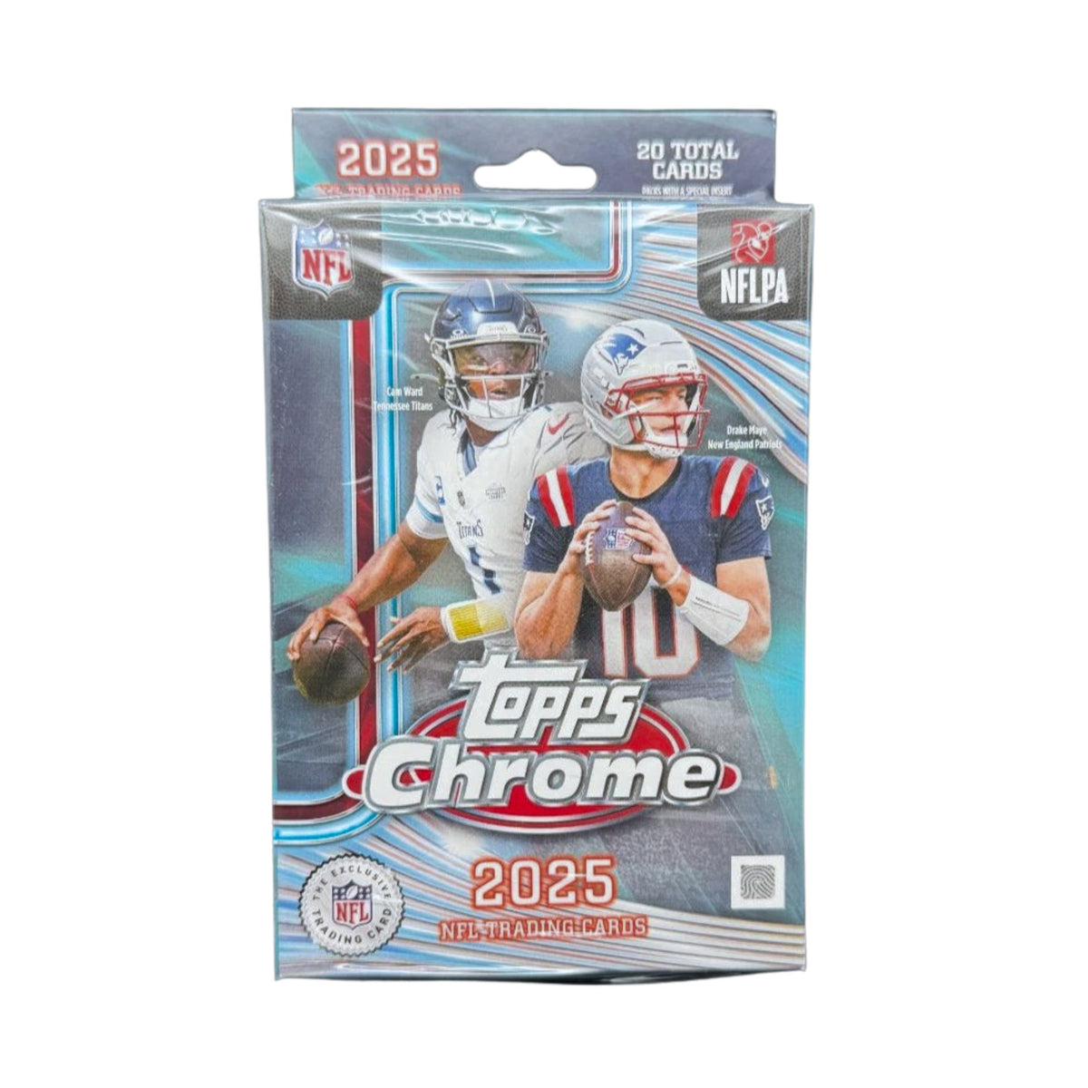 2025 Topps Chrome NFL Football Hanger Box trading card product for NFL and rookie card collectors.