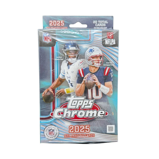 2025 Topps Chrome NFL Football Hanger Box trading card product for NFL and rookie card collectors.