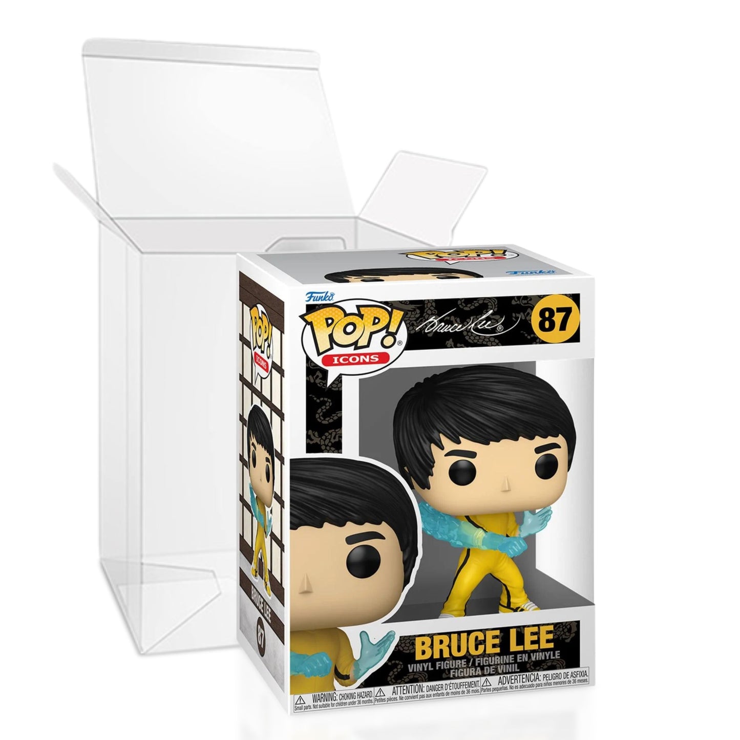 Bruce Lee Funko Pop! Icons Martial Artist - Approx. 3.9" Collectible Vinyl Figure #87 with  Display Box Protector Case