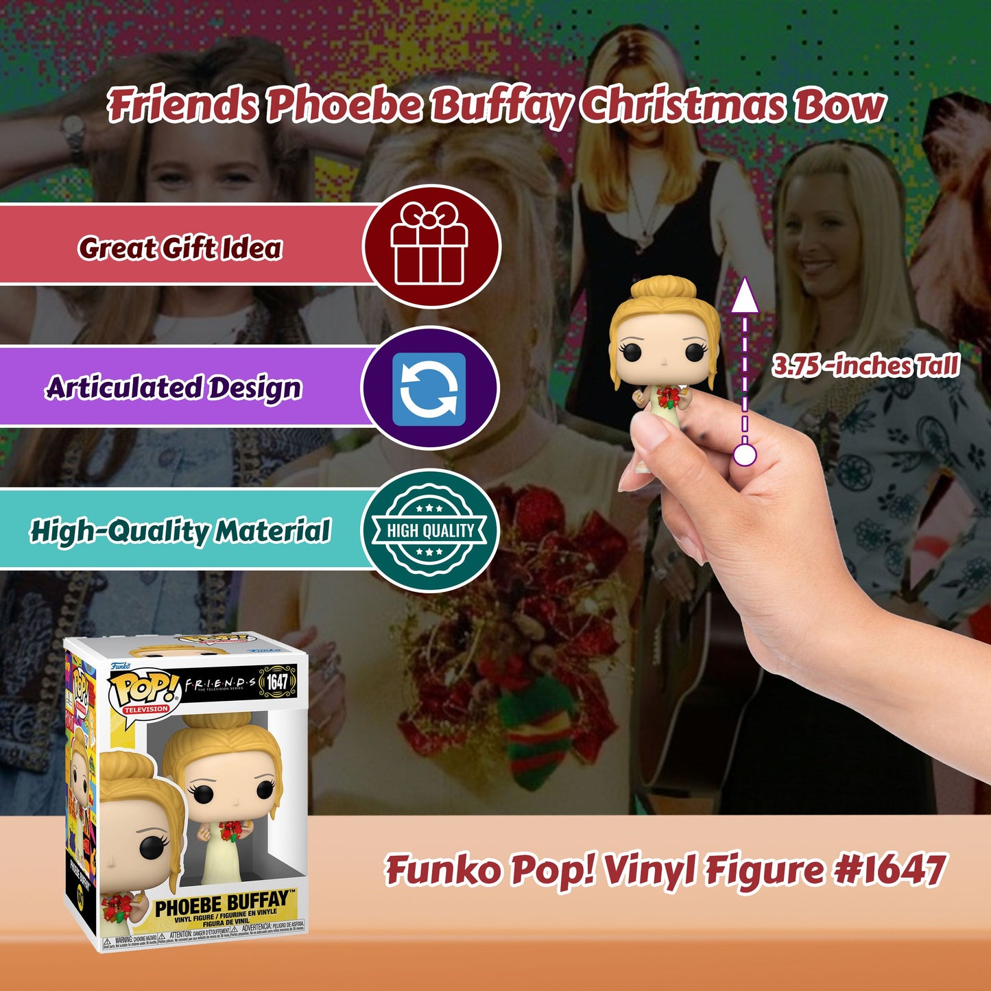 Phoebe Buffay Christmas Bow Funko Pop! Television F.R.I.E.N.D.S Series - Approx. 4 1/4" Collectible Vinyl Figure #1647 with Display Box Protector Case