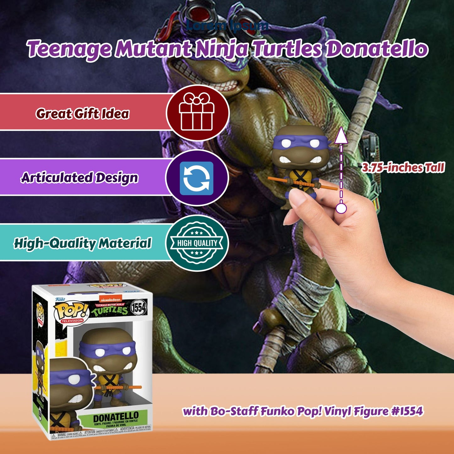 Donatello with Bo-Staff Funko Pop! Television Nickelodeon Teenage Mutant Ninja Turtles - Approx. 3 1/2" Collectible Vinyl Figure #1554 with Display Box Protector Case (PRE-ORDER)