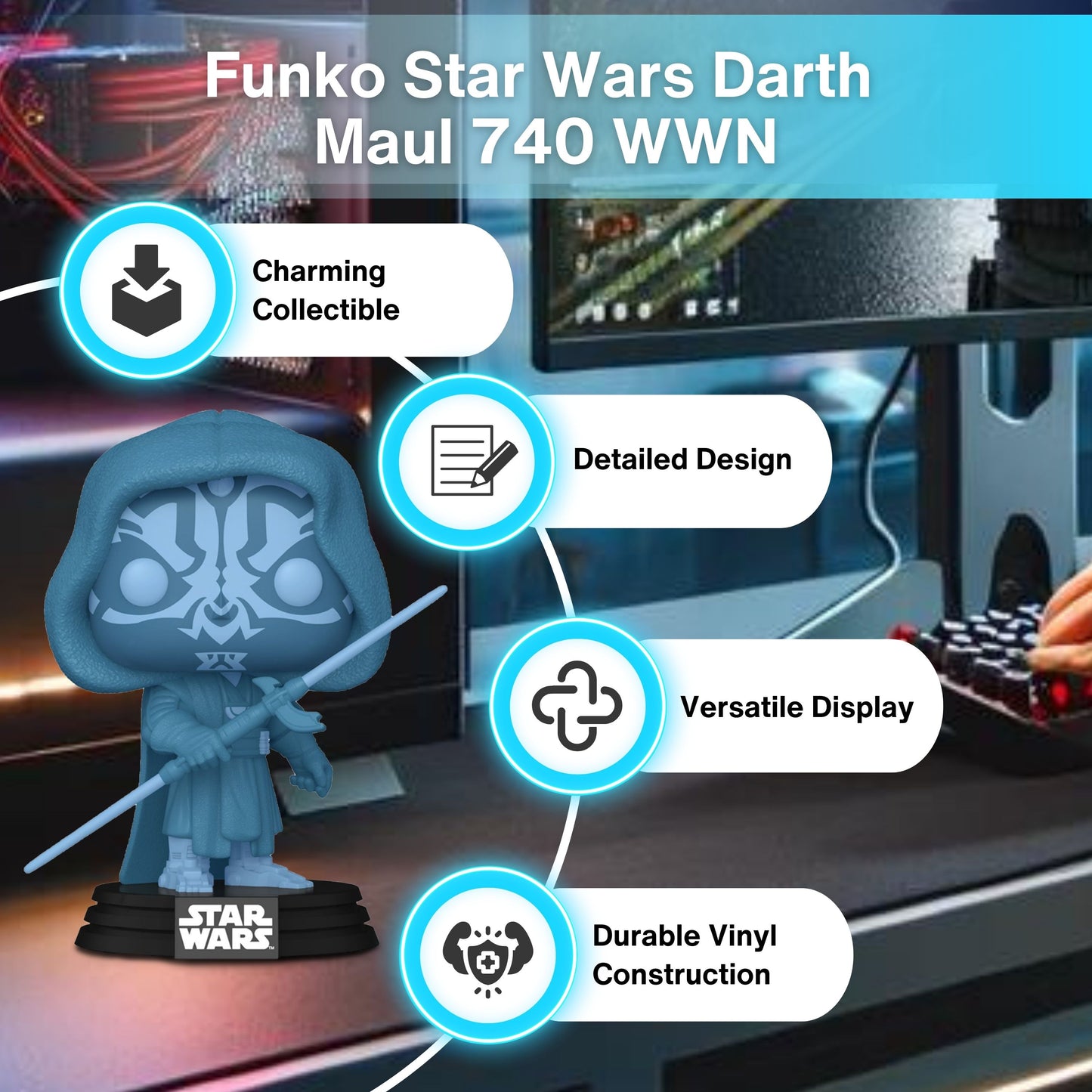 Darth Maul Funko Pop! Star Wars - Specialty Series Limited Edition - Collectible Glows In The Dark Vinyl Figure #740 with  Display Box Protector Case