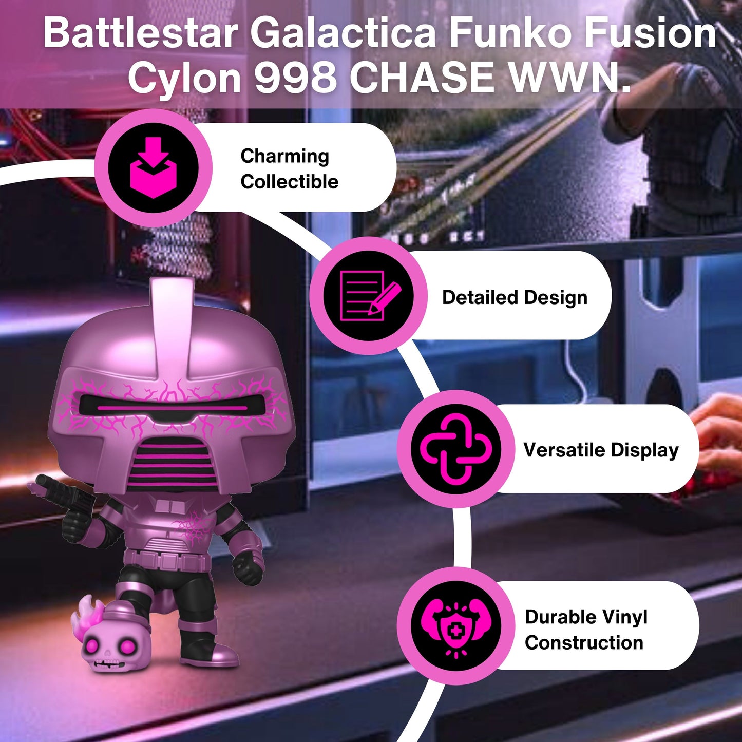 Cylon Funko Pop! Games Battlestar Galactica Villain - Funko Fusion Collectible Chase Limited Edition Vinyl Figure #998 with Window Display Box