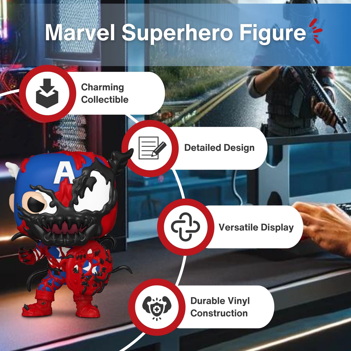 Carnage Captain America Funko Pop! Marvel - Approx. 3 3/4" Collectible Vinyl Figure #1436 with Display Box Protector Case