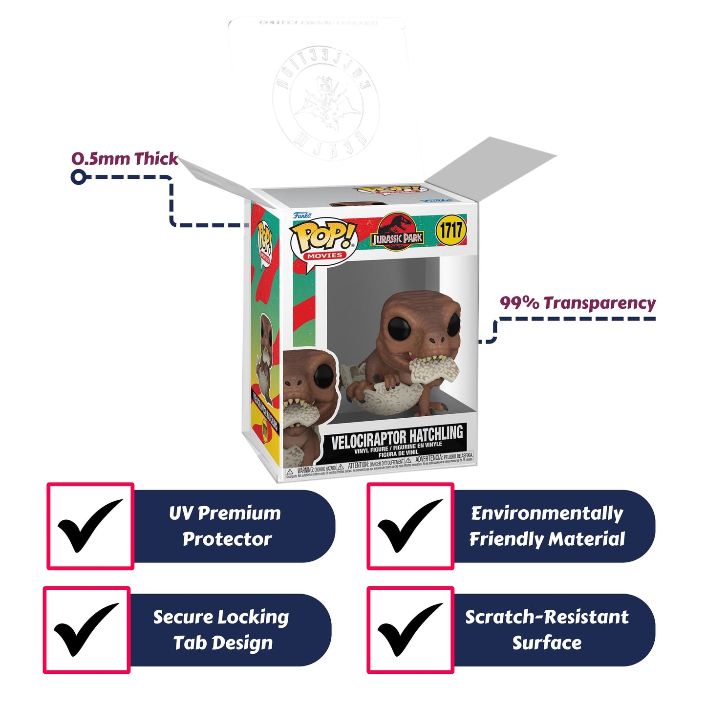 Velociraptor Hatchling Funko Pop! Movies Jurassic Park - Approx. 2 1/2" Collectible Vinyl Figure #1717 with Display Box Protector Case