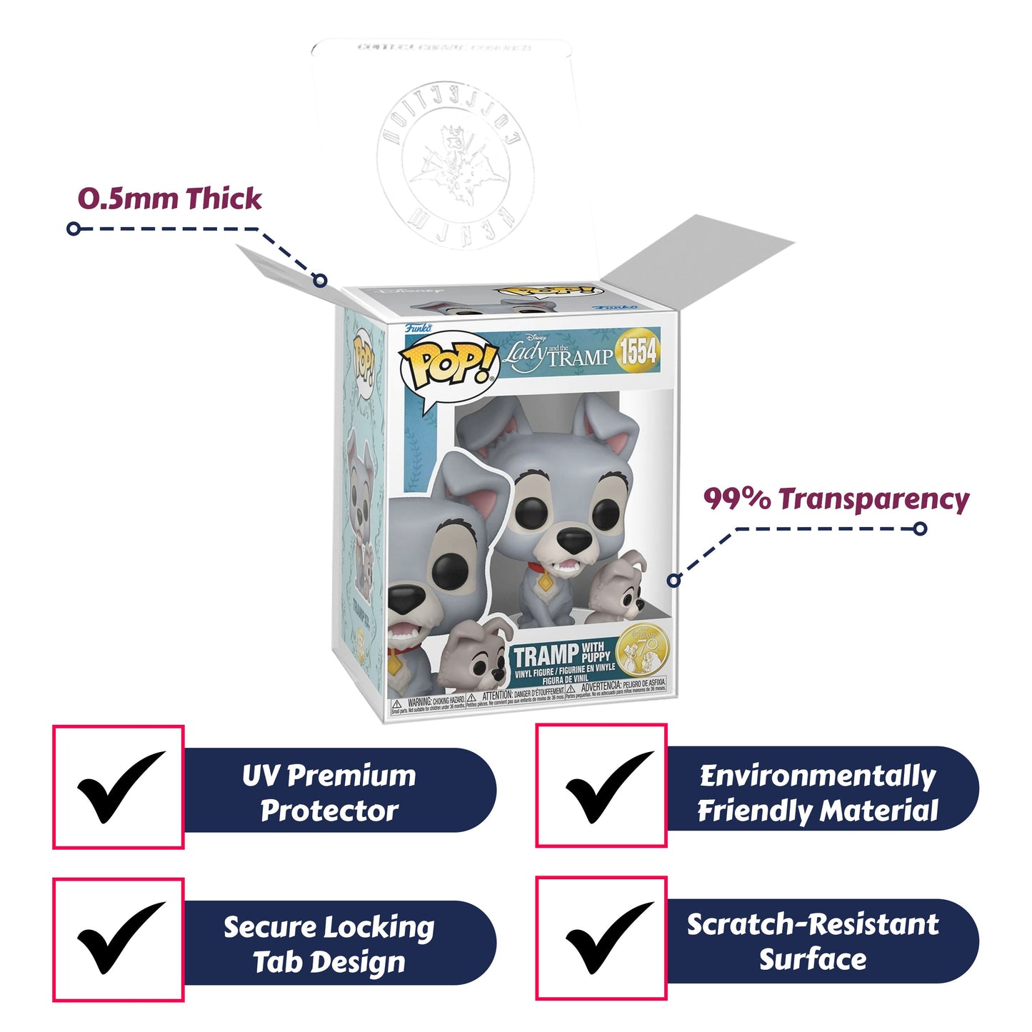 Funko Pop! Disney Lady and the Tramp 70th Anniversary - Set of 2 (Lady with Puppy #1553, Tramp with Puppy #1554) Collectible Vinyl Figures Bundled with Display Box Protector Case