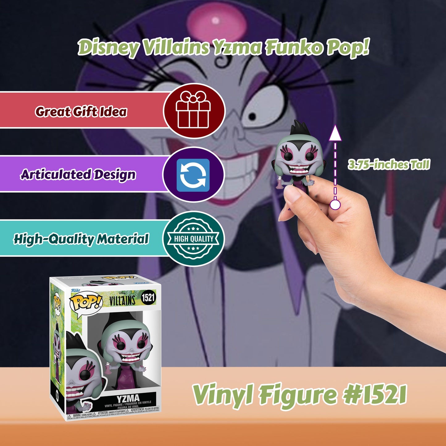 Yzma Funko Pop! Disney Villains - Emperors New Groove - Approx. 4 1/2" Collectible Vinyl Figure #1521 with Window Display Box