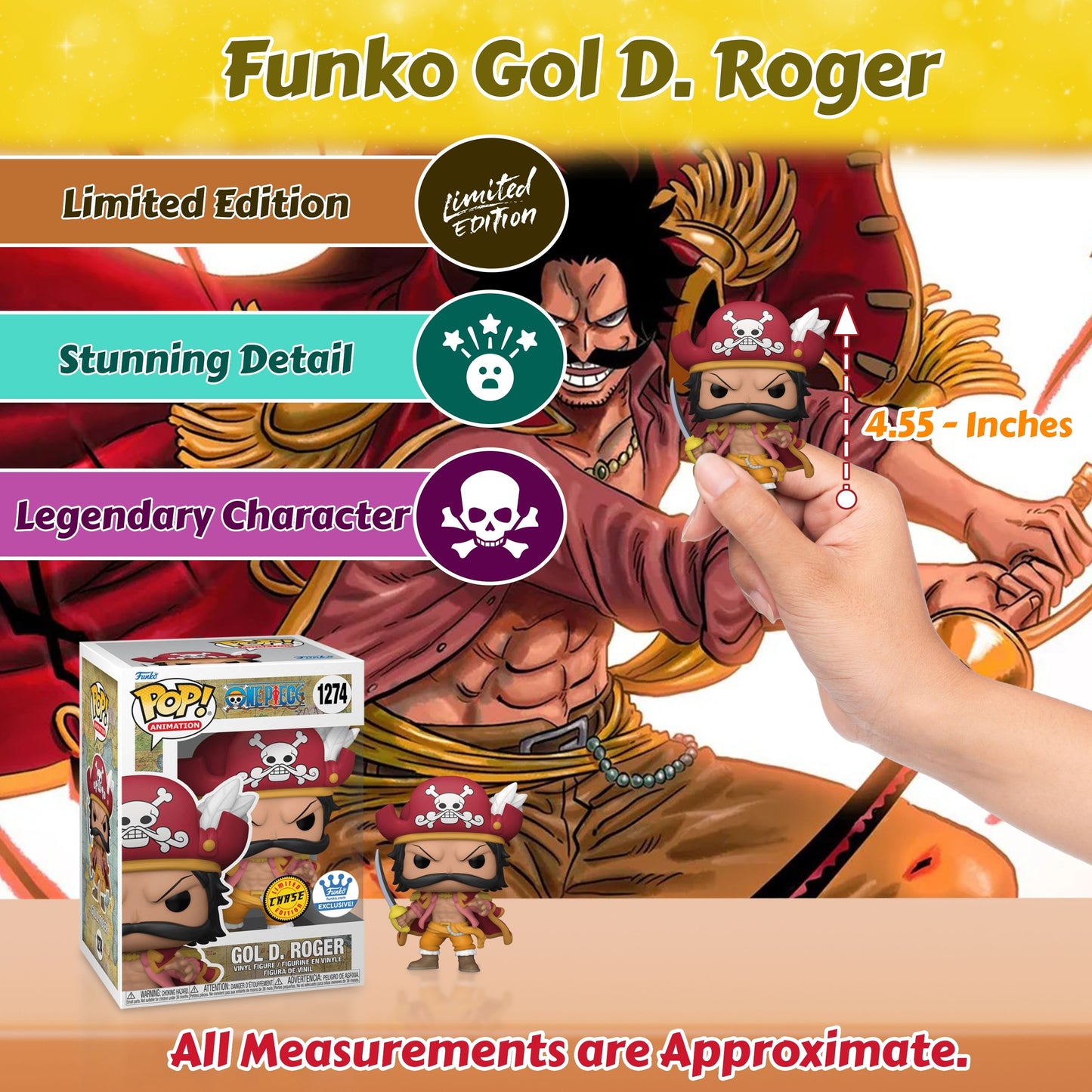 Gol D. Roger #1274 Funko Pop! Animation One Piece - Approx. 4.55" Collectible Exclusive Chase Limited Edition Vinyl Figure