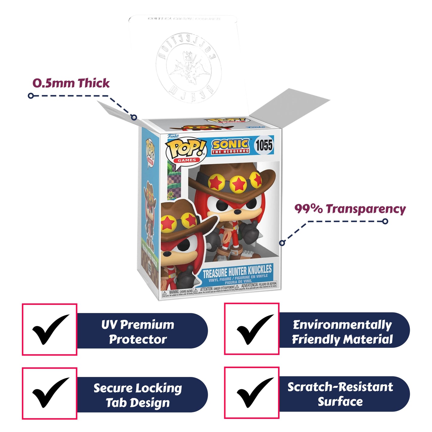 Funko Pop! Games Sonic The Hedgehog Wave 7 - Set of 2 (Rouge #1057, Treasure Hunter Knuckles #1055) Collectible Vinyl Figures Bundled with Display Box Protector Case