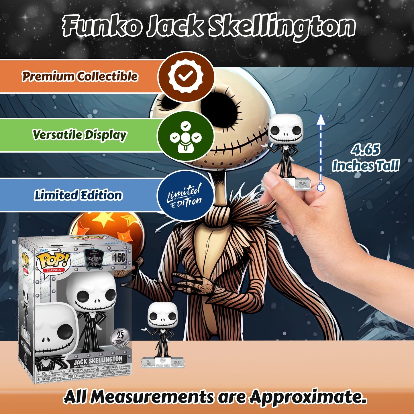 Jack Skellington #15C Funko Pop! Classic Disney Tim Burton's The Nightmare Before Christmas - 25th Funniversary Limited Edition - Approx. 4.65" Collectible Vinyl Figure