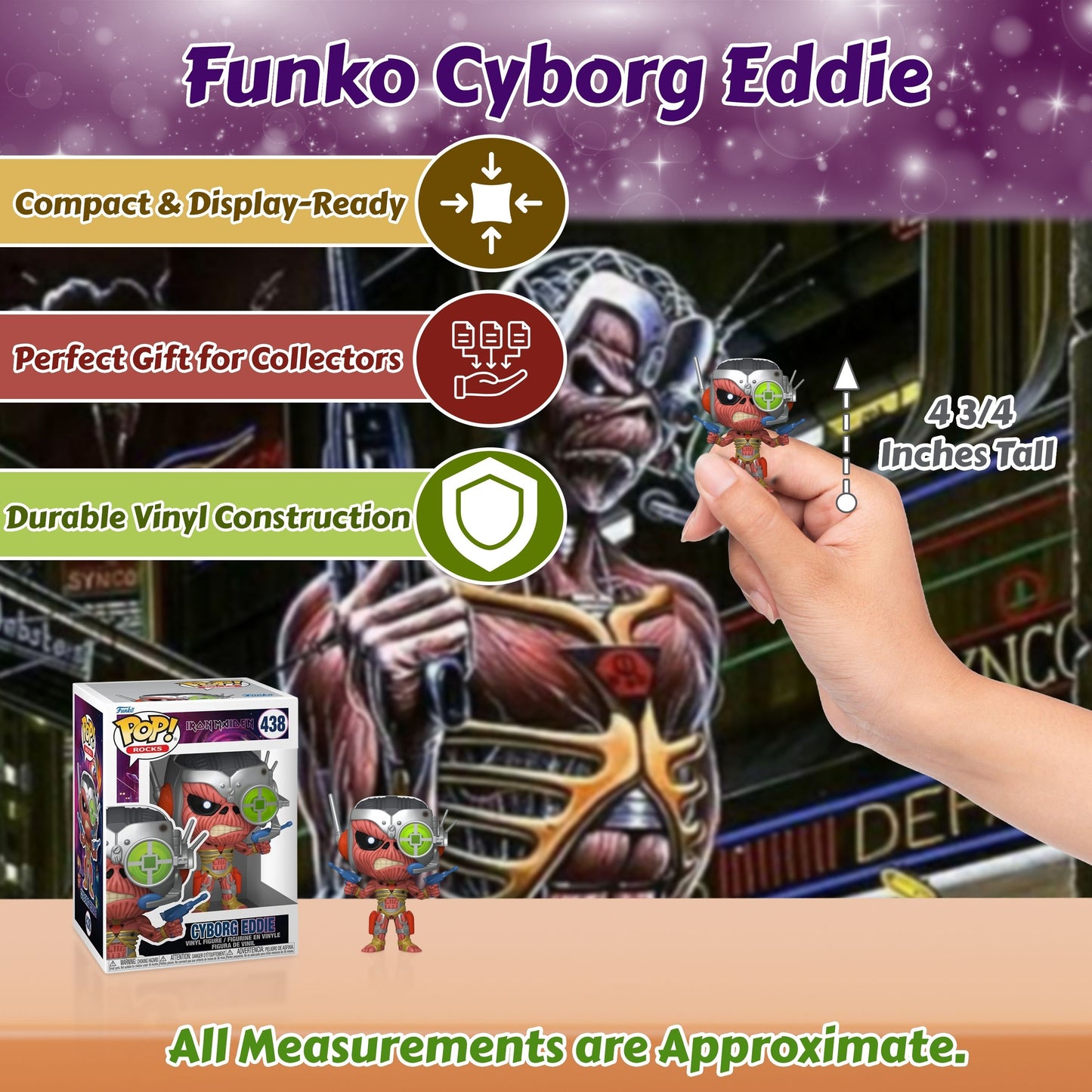 Cyborg Eddie Funko Pop! Rocks Iron Maiden - Approx. 4 3/4" Collectible Vinyl Figure #438 with Display Box Protector Case