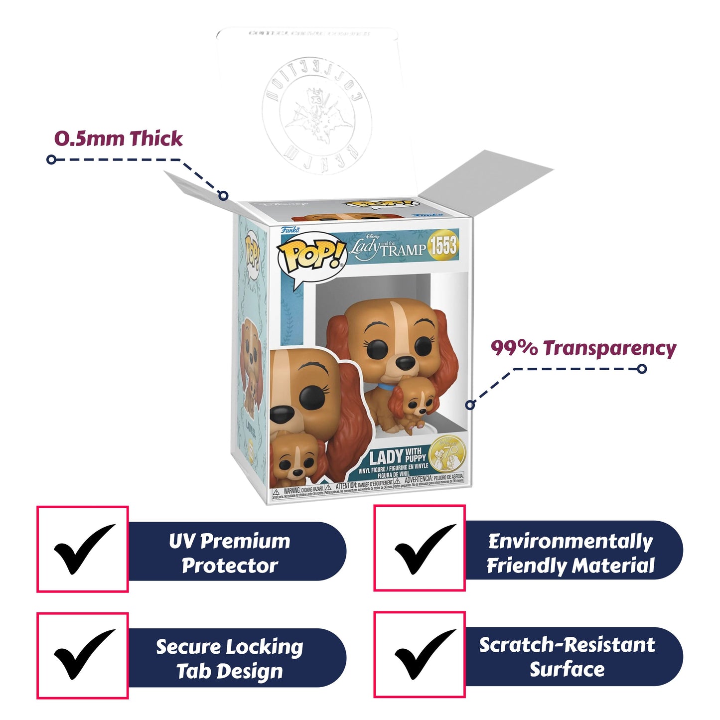 Lady with Puppy Funko Pop! Disney Lady and the Tramp 70th Anniversary - Approx. 3 1/2" Collectible Vinyl Figure #1553 Bundled with Display Box Protector Case
