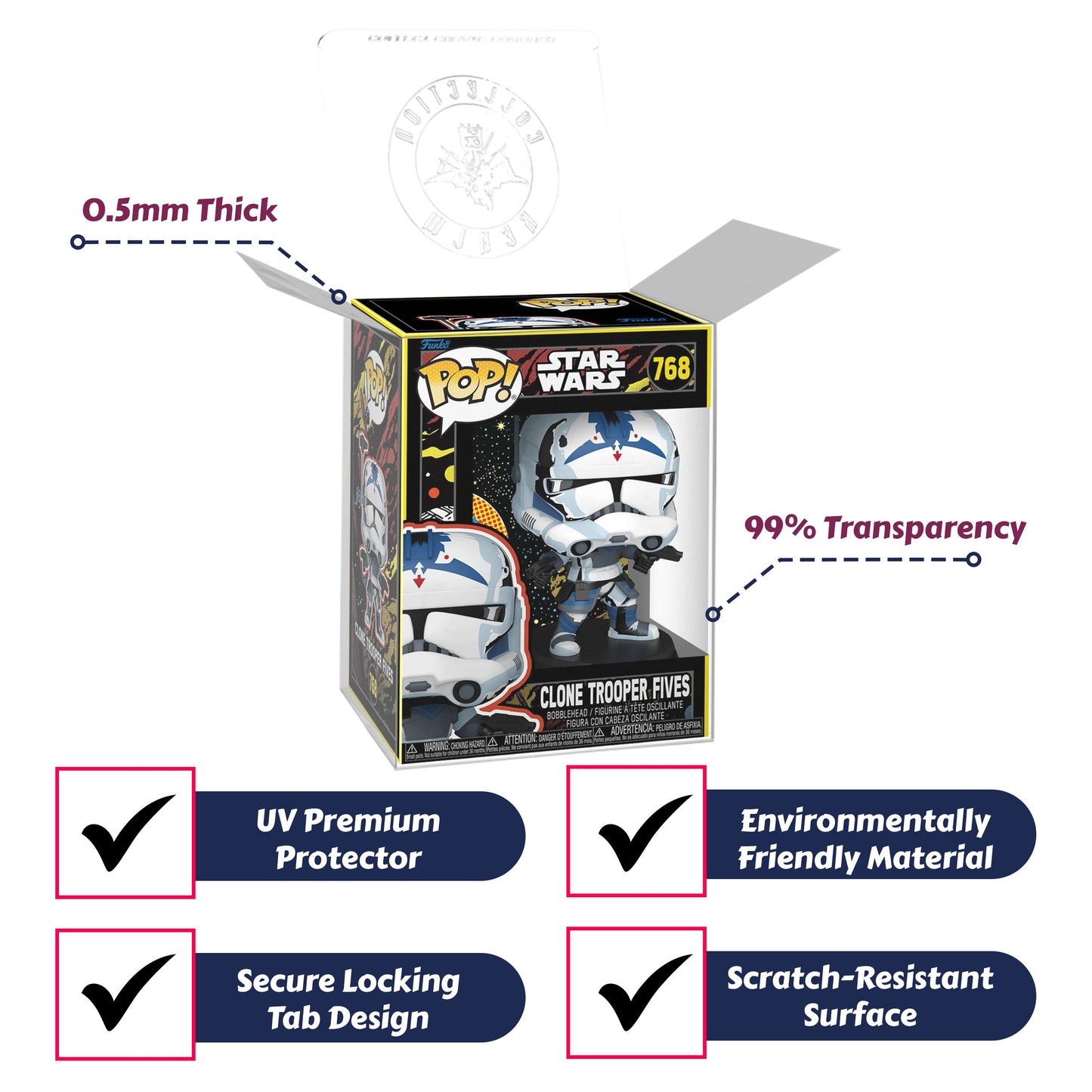 Clone Trooper Fives (Retro) Funko Pop! Star Wars: The Clone Wars - Approx. 4 1/2" Collectible Vinyl Figure #768 Bundled with Display Box Protector Case