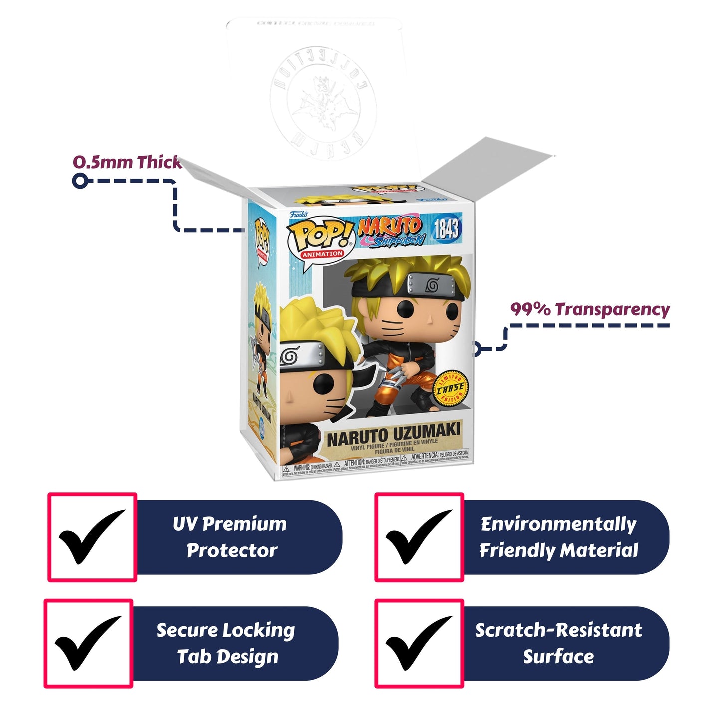 Naruto Uzumaki with Shuriken Funko Pop! Naruto Shippuden - Approx. 4 1/2" Collectible Chase Limited Edition Vinyl Figure #1843 with Display Box Protector Case