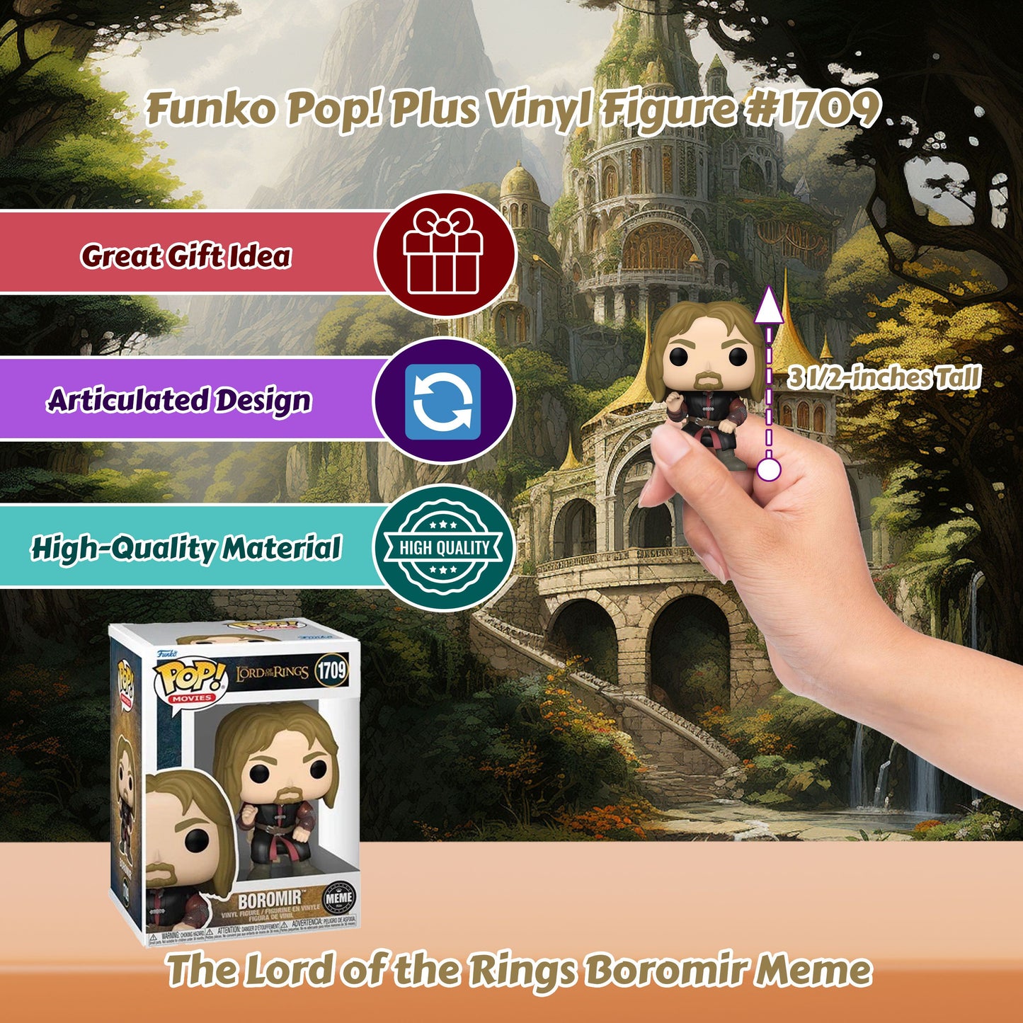 Boromir Meme Funko Pop! Movies: The Lord of the Rings - Approx. 3 1/2" Collectible Vinyl Figure #1709 with Display Box Protector Case