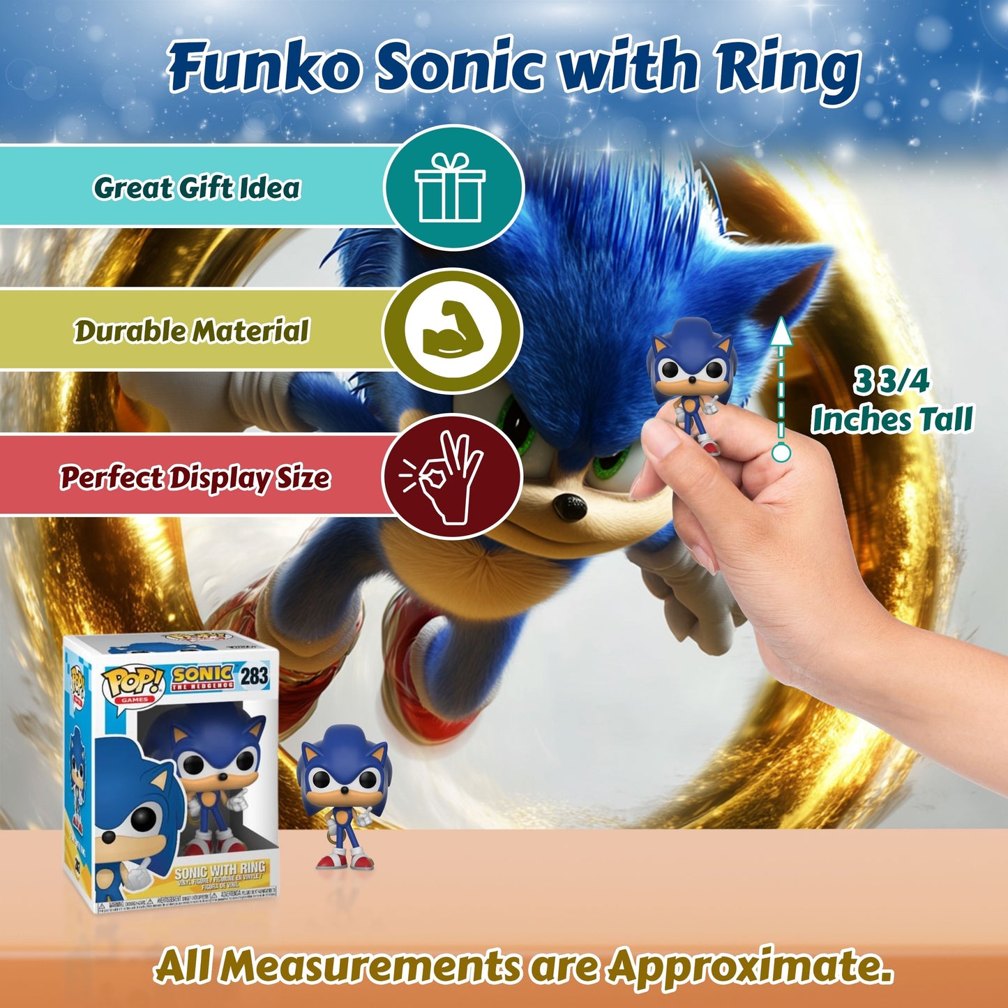 Sonic with Ring Funko Pop! Games Sonic The Hedgehog - Approx. 3 3/4" Collectible Vinyl Figure #283 with Display Box Protector Case