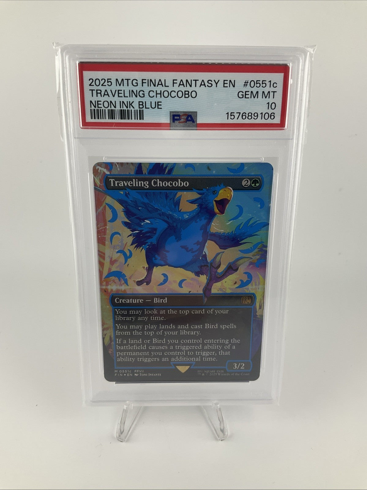 2025 MTG FINAL FANTASY COLORFUL CHOCOBOS-NEON INK BLUE TRAVELING CHOCOBO PSA 10