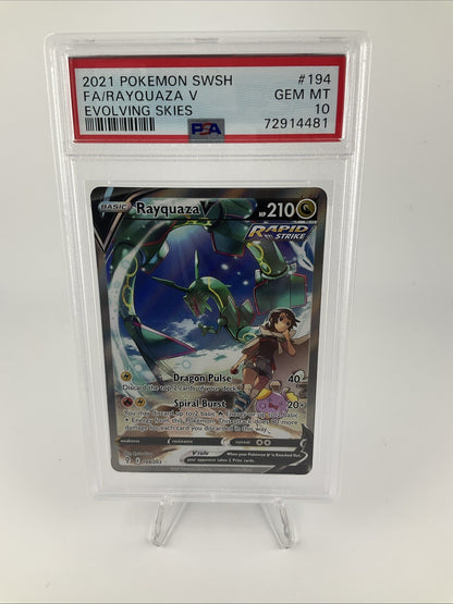 2021 POKEMON SWORD & SHIELD EVOLVING SKIES #194 FULL ART RAYQUAZA V PSA 10