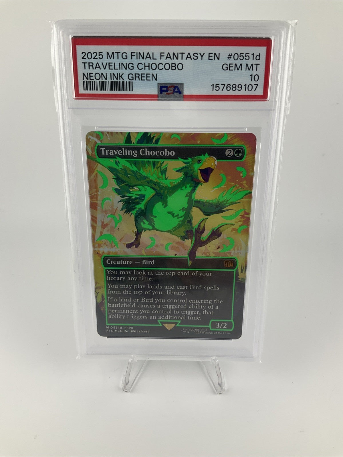 2025 Magic MTG Traveling Chocobo Neon Ink Green Final Fantasy PSA 10 #0551d