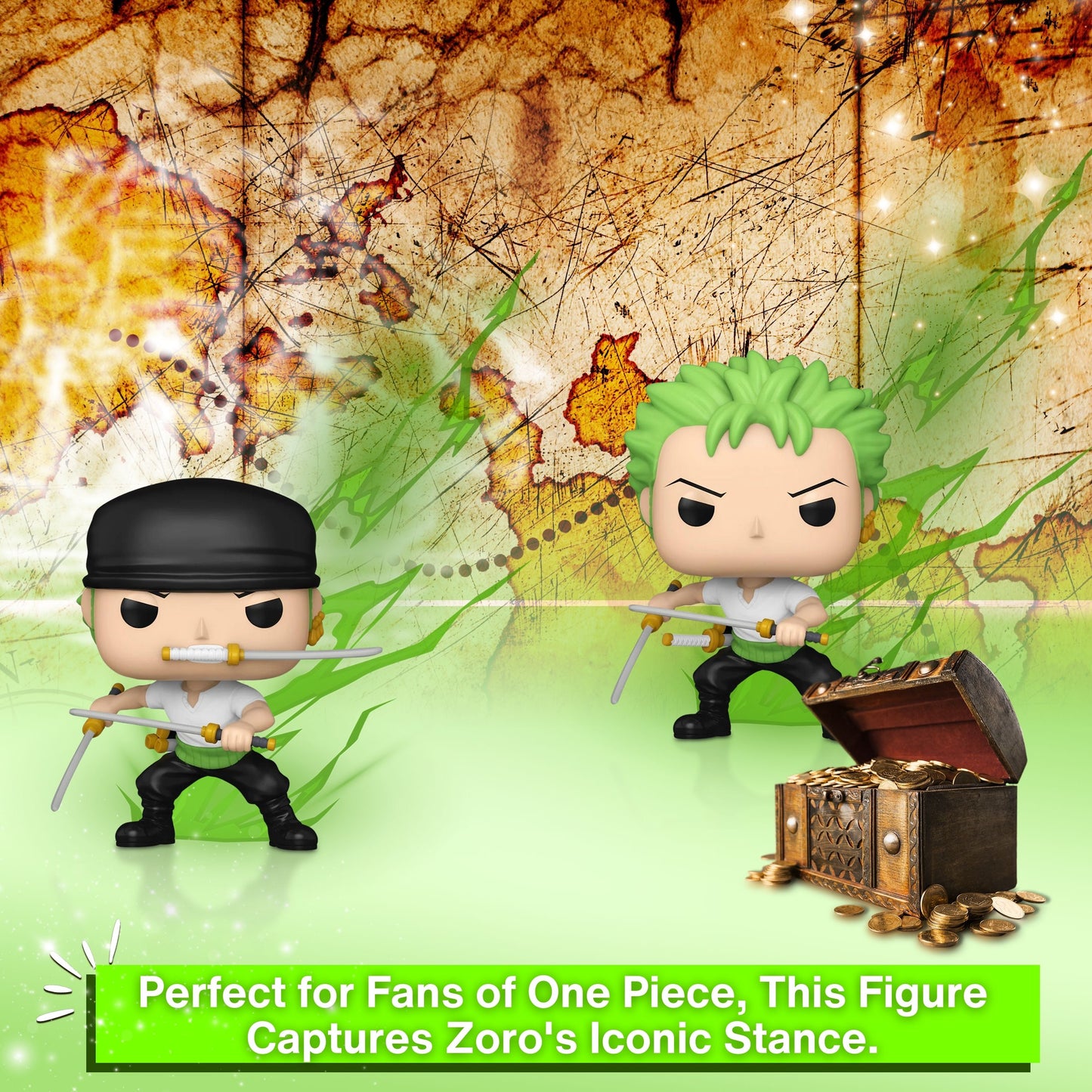 Roronoa Zoro with Sword (2024) #1775 Funko Pop! Animation One Piece - Set of 2 (Includes Common and Chase Variant) - Collectible Vinyl Figure