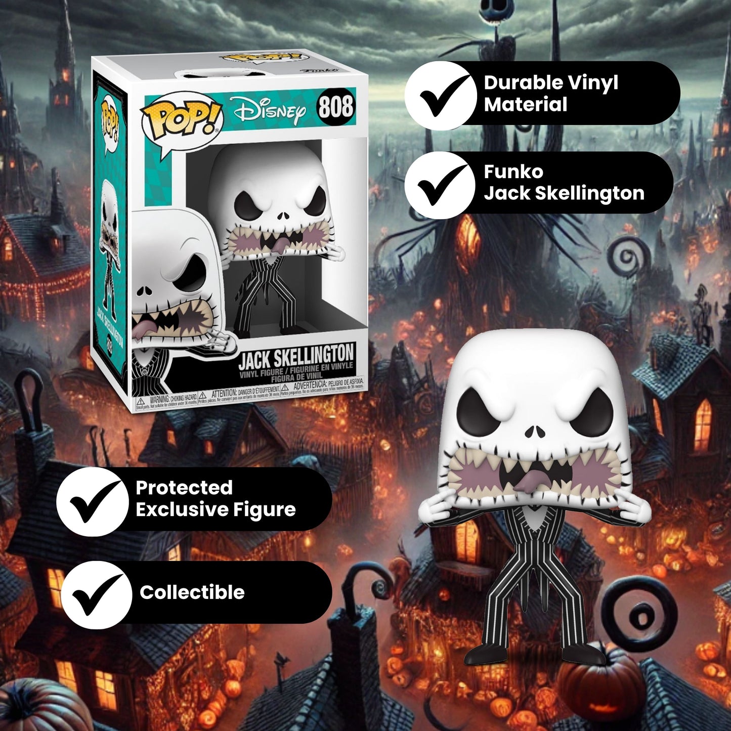 Jack Skellington Funko Pop! Disney The Nightmare Before Christmas - Approx. 3 3/4" Collectible Vinyl Figure #808 with Display Box Protector Case