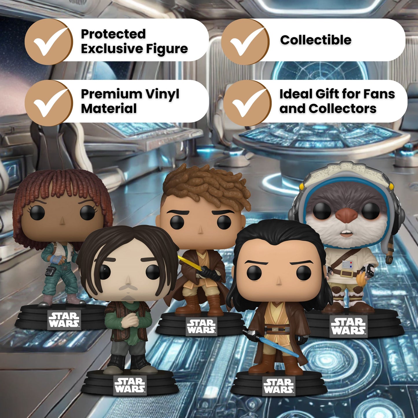 Acolyte Funko Pop! Star Wars - Collectible Vinyl Figure Set of 5 ( Bazil #726, Jedi Master Sol #725, Yond Fandar #724, Qimir #723, and OSHA Aniseya #722)  with Display Box Protector Case