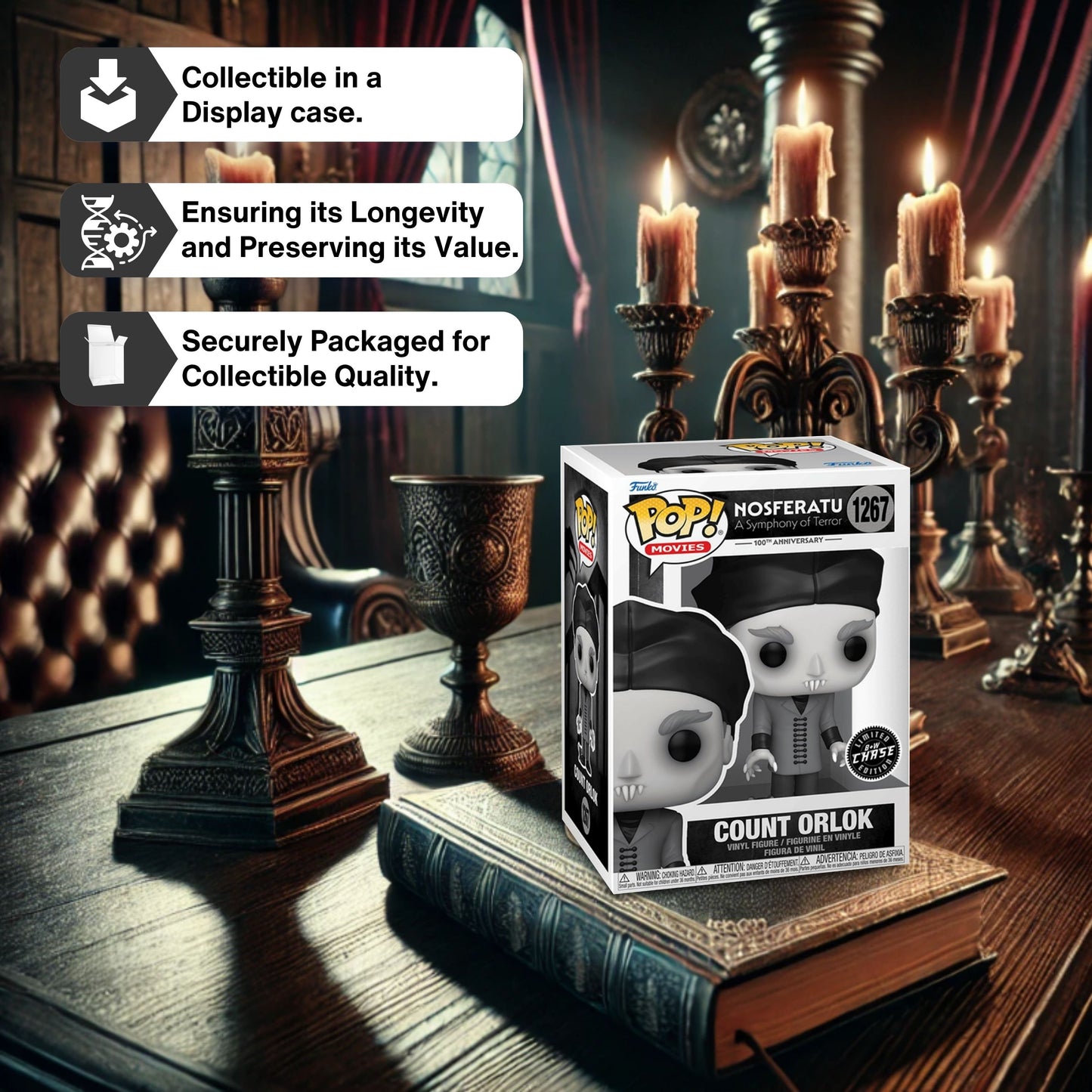 Count Orlok Funko Pop! Movies: Nosferatu A Symphony of Terror - B&W Chase Limited Edition Horror Collectible Vinyl Figure #1267 with Display Box Protector Case