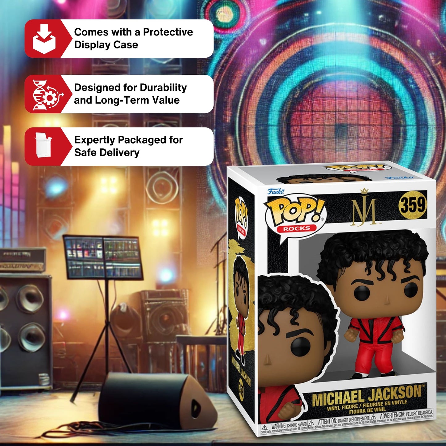 Michael Jackson Thriller Funko Pop! Rocks MJ - Iconic Pop Legend with Signature Dance Moves - Approx. 4 1/4" Collectible Vinyl Figure #359 with Display Box Protector Case