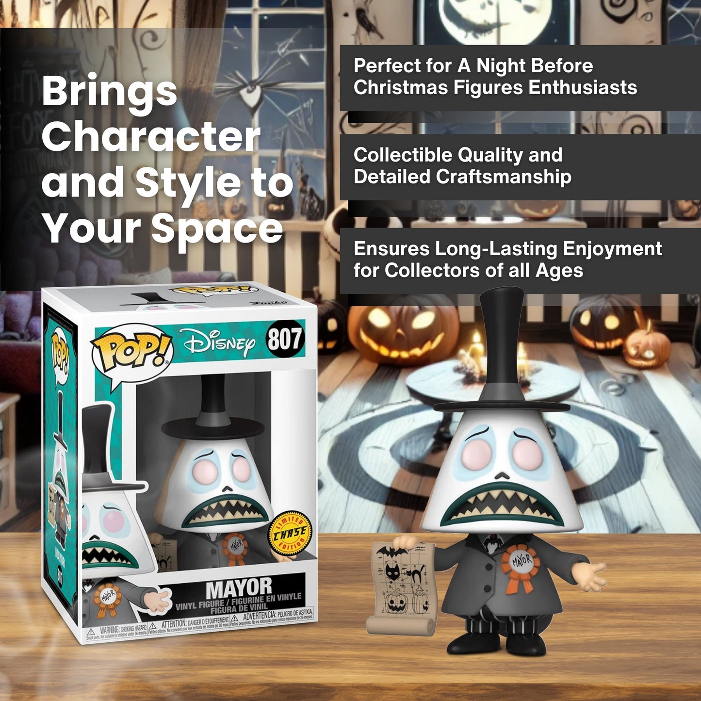 Mayor with Megaphone Funko Pop! Disney: The Night Before Christmas - Approx.3 3/4" Collectible Chase Limited Edition Vinyl Figure #807 with Display Box Protector Case