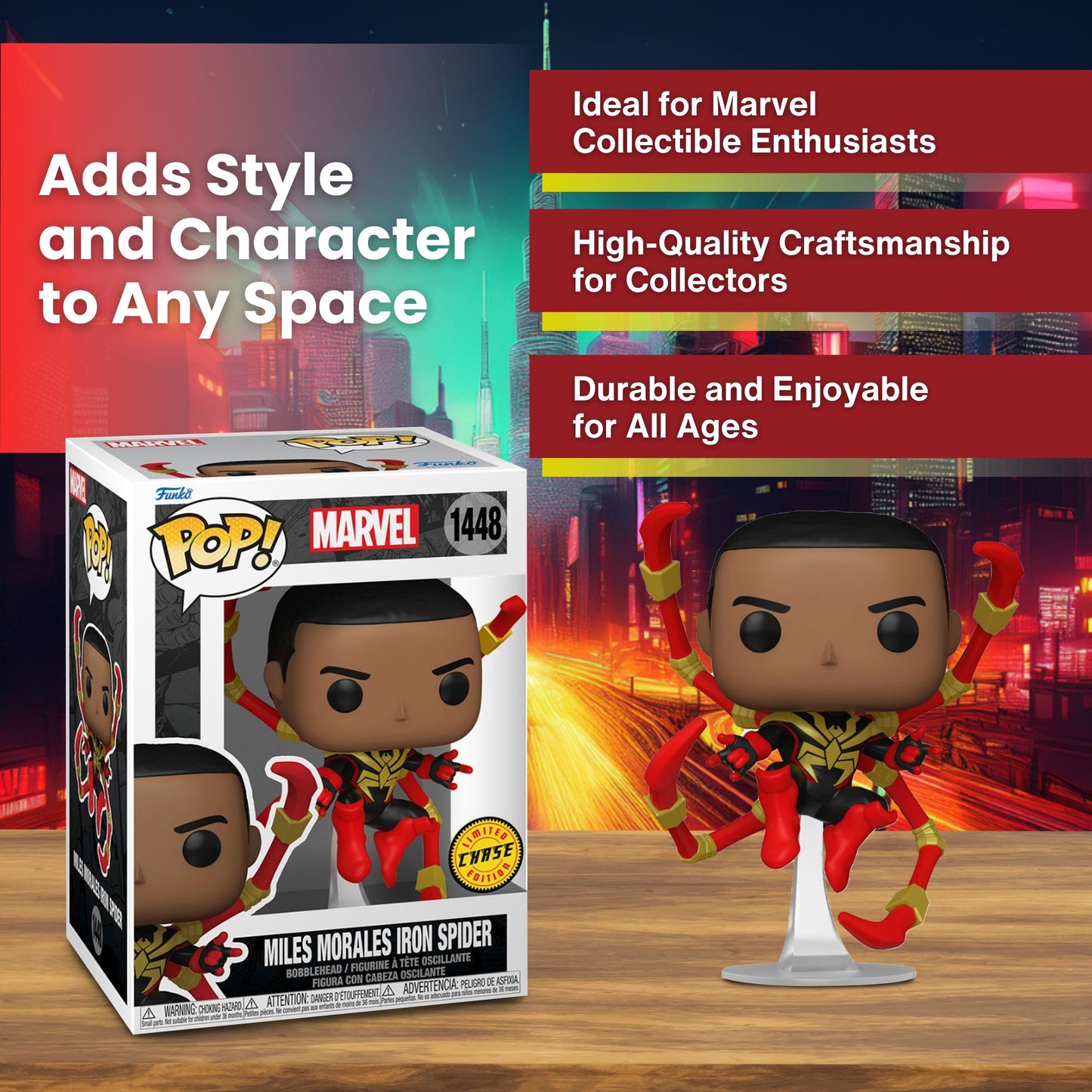 Miles Morales Iron Spider Funko Pop! Marvel Spider-Man Comics - Approx. 4 1/2" Collectible Chase Limited Edition Vinyl Figure #1448 with Display Box Protector Case