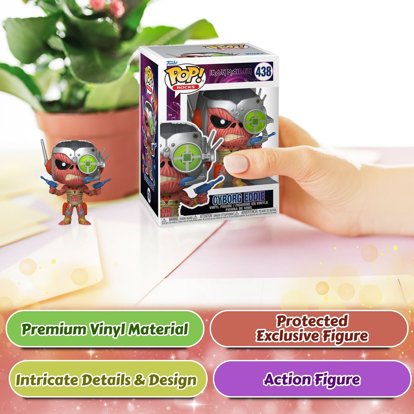 Cyborg Eddie Funko Pop! Rocks Iron Maiden - Approx. 4 3/4" Collectible Vinyl Figure #438 with Display Box Protector Case