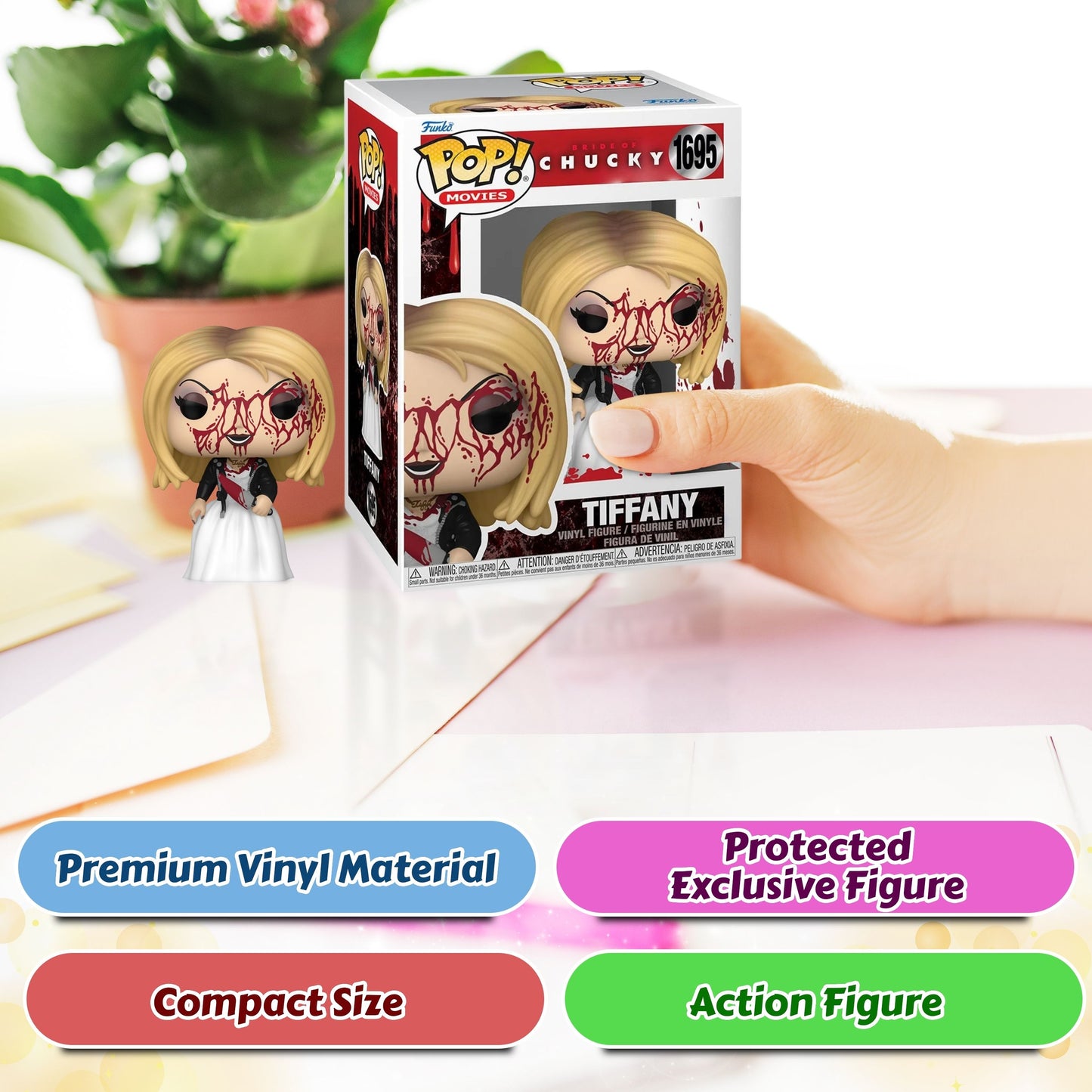 Tiffany Bloody Funko Pop! Movies: Bride of Chucky - Approx. 3 3/4" Collectible Entertainment Earth Exclusive Vinyl Figure #1695 with  Display Box Protector Case